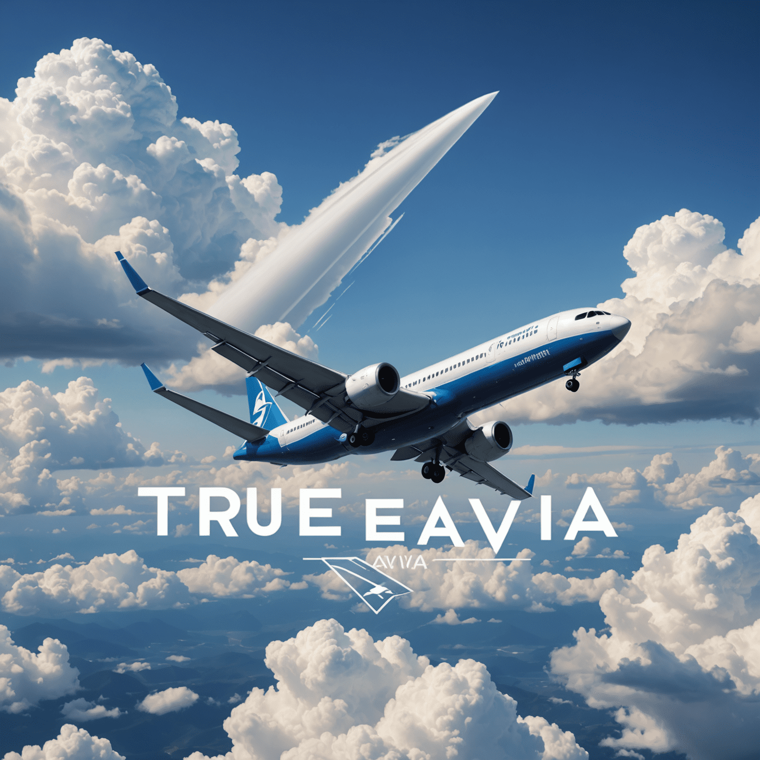 True Avia logo featuring a stylized airplane soaring through clouds