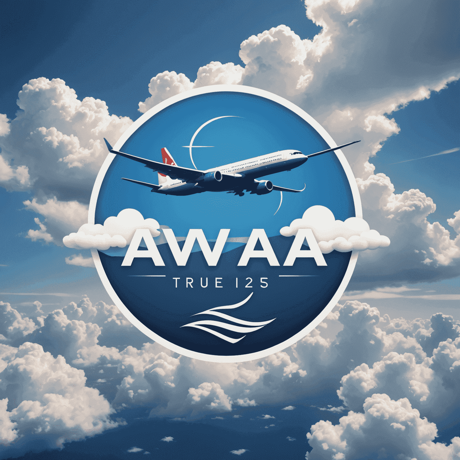 True Avia logo featuring a stylized airplane soaring through clouds