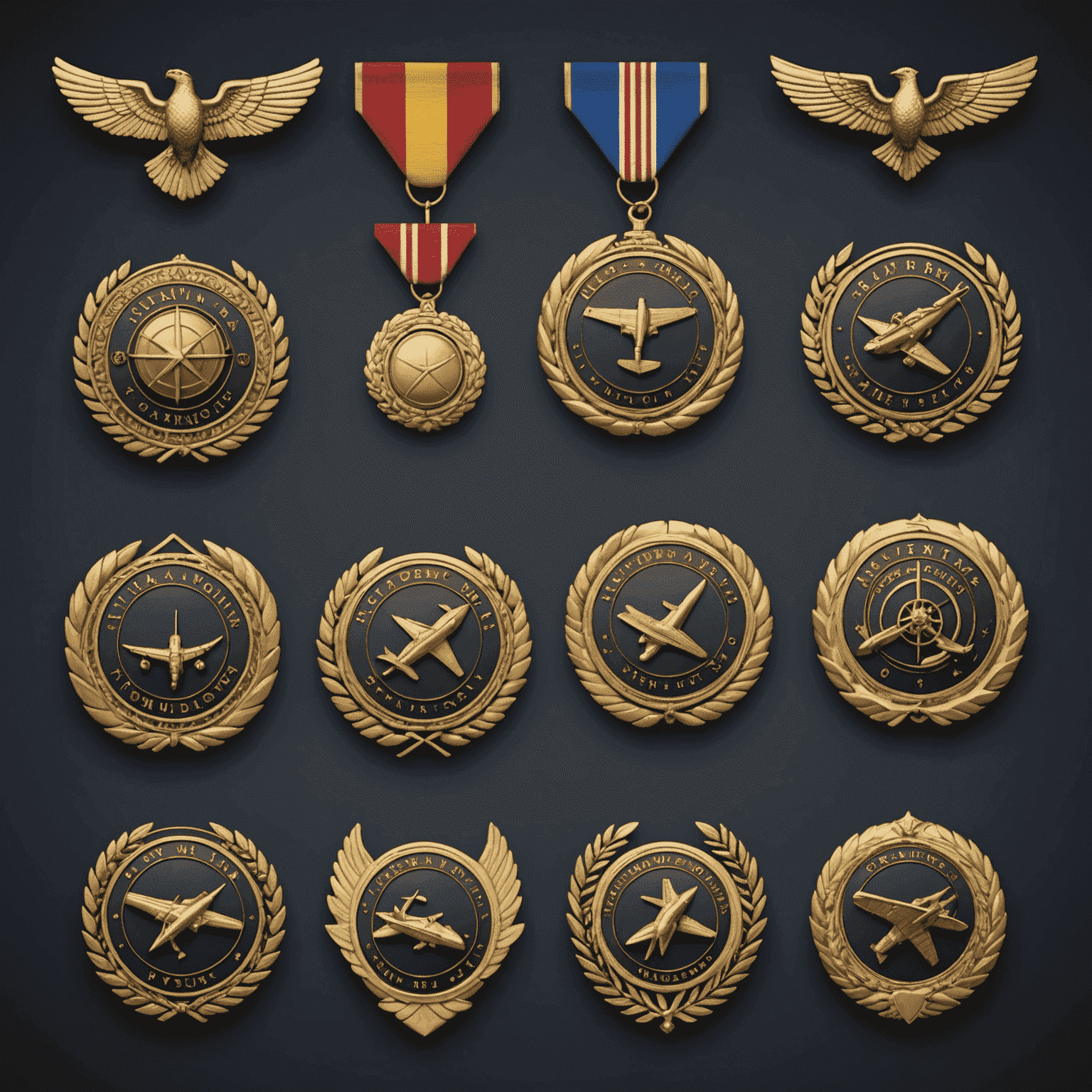 An array of virtual trophies, medals, and aircraft upgrades available as prizes in the Avia Tournaments