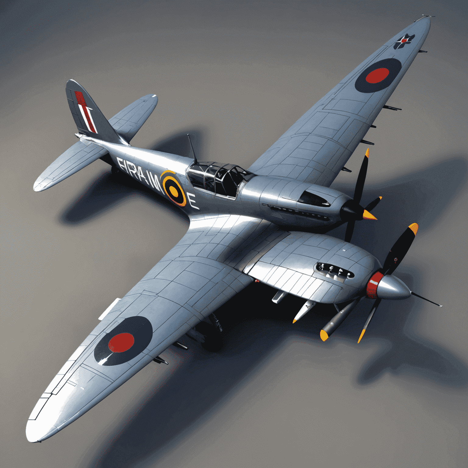 A detailed 3D model of a Supermarine Spitfire, the iconic British fighter aircraft from World War II