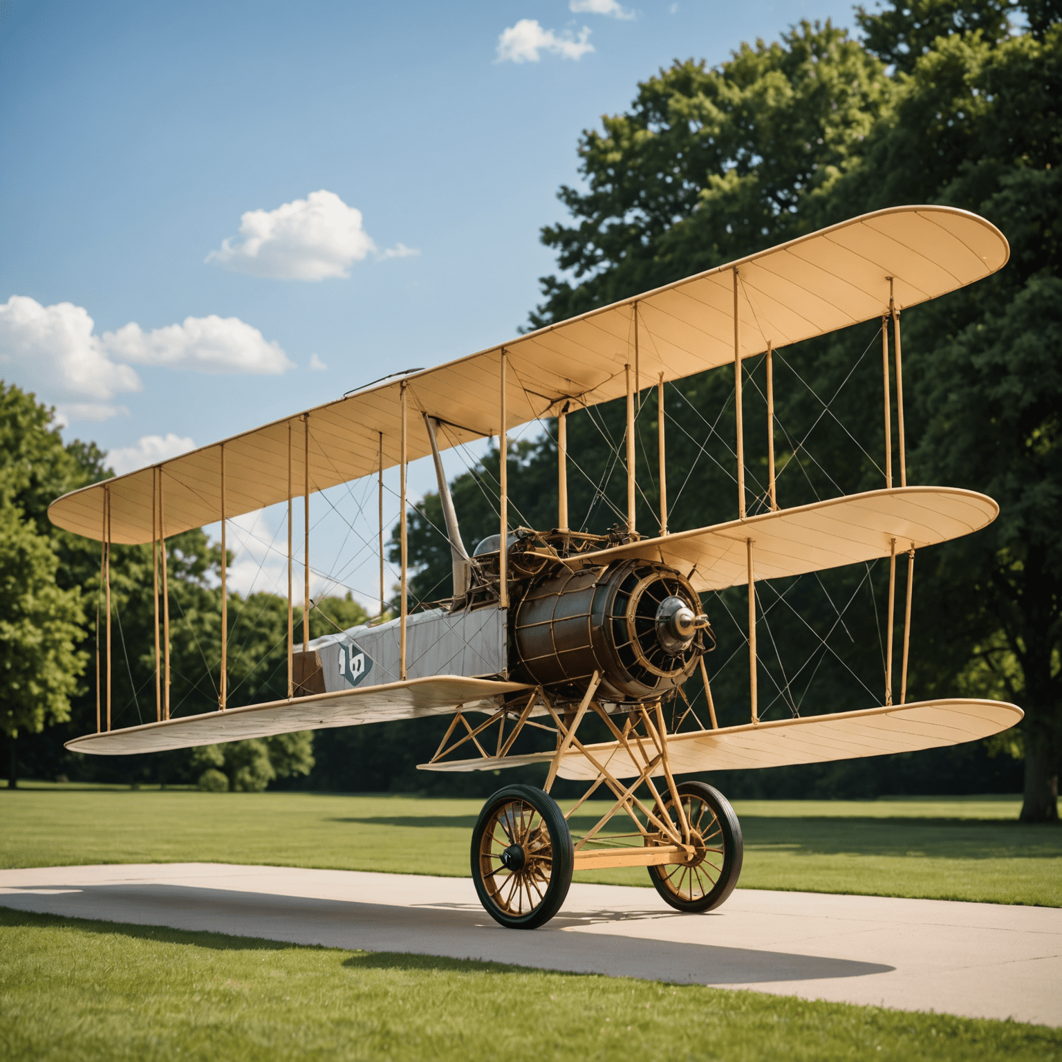 A detailed replica of the Wright Flyer, the first successful heavier-than-air powered aircraft